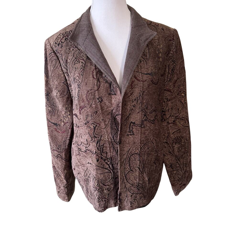 Roth LeCover California Size 14 Brown Paisley Tapestry Jacket Open Front Vintage